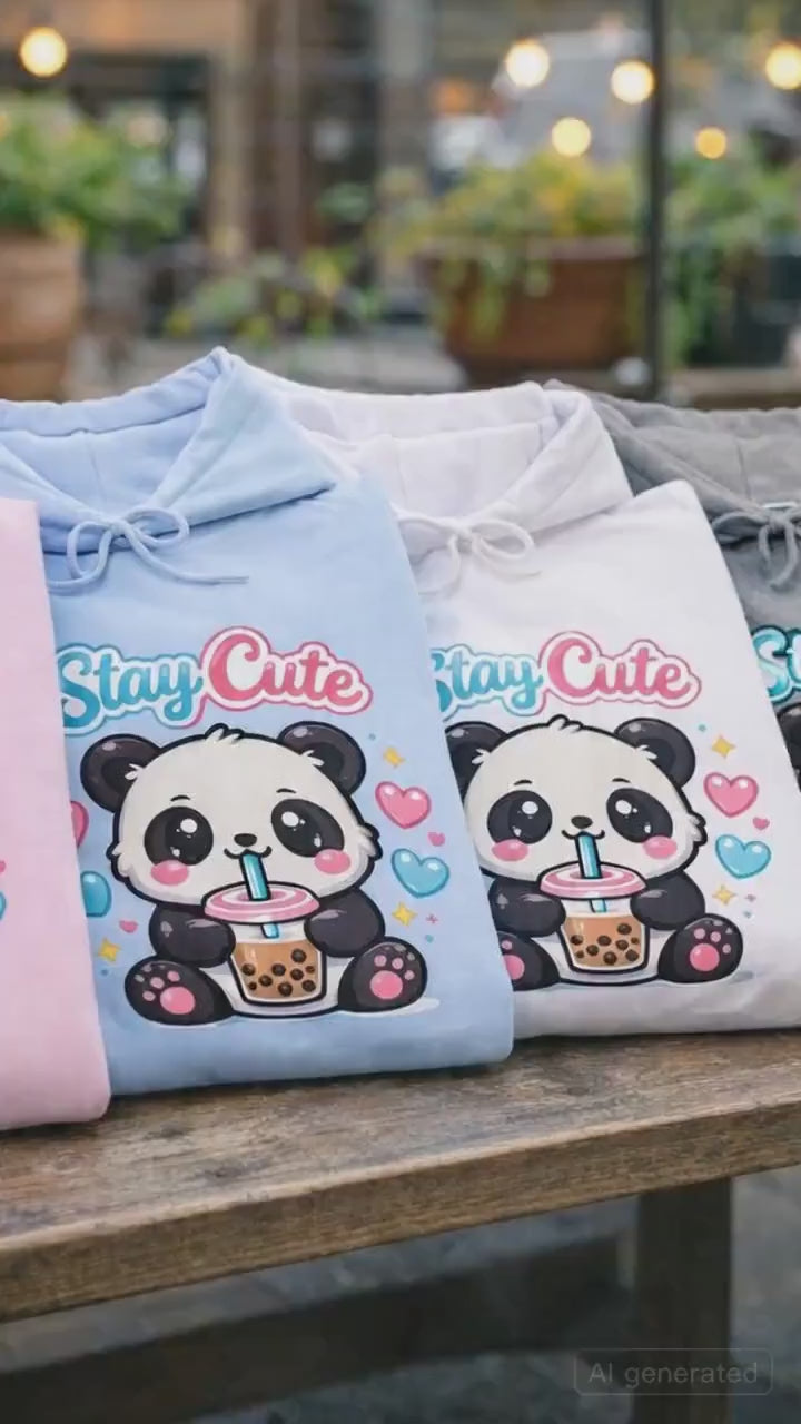 Kawaii Panda Bubble Tea Hoodie, Pastel Pink Sweatshirt