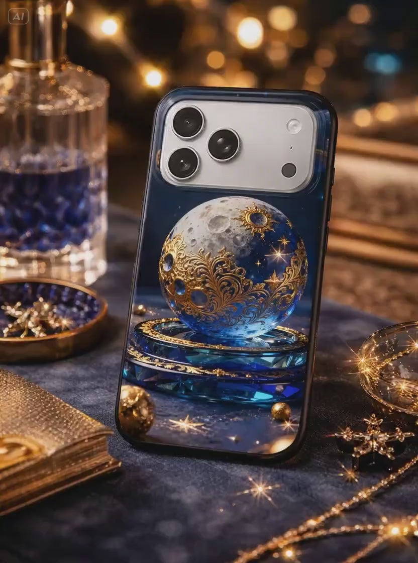 Celestial Moon iPhone Case – Gold Night Sky Galaxy Cover
